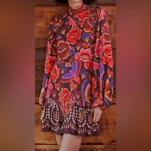 FARM Rio Floral Mini Dress - Red, Purple, Brown